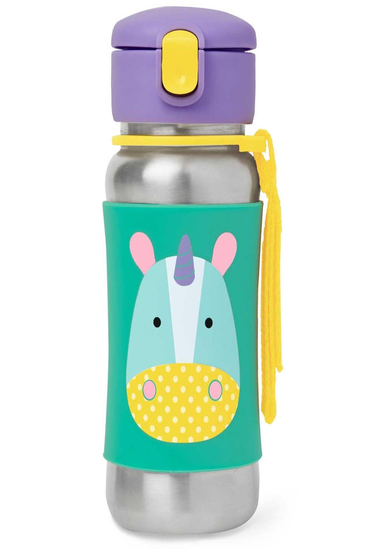 Skip Hop Toddler Sippy Cup with Straw, Zoo Stainless Steel Straw Bottle, Unicorn
