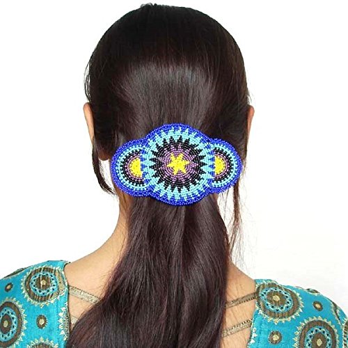 VivaApparel Viva Seed Beaded Barrette French Clip Rosette Blue Star Beadwork Hair Accessories