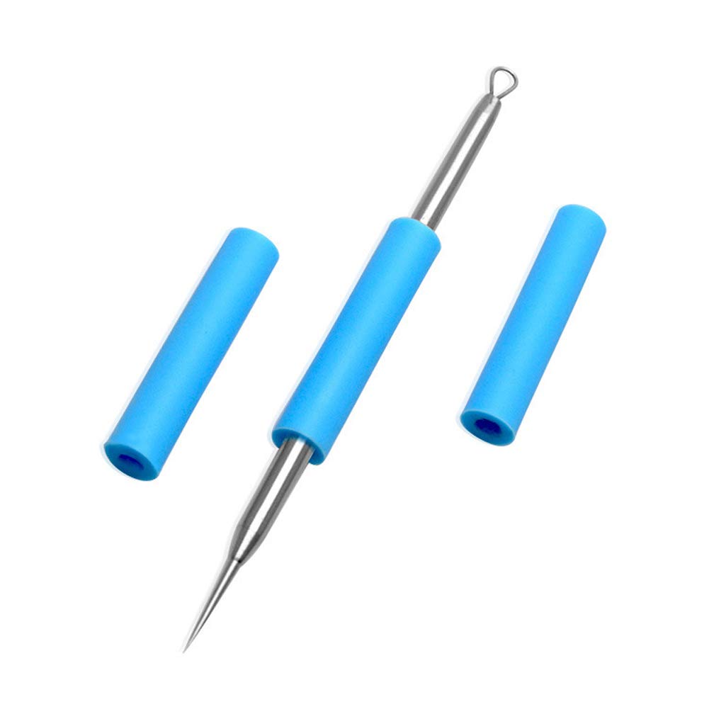 2pcs Stainless Steel Acne Removal Needle with Pink and Blue Silicon Tube Loop Blackhead Extractor Comedone Extractor Blackhead and Whitehead Remover Tools 2 in 1