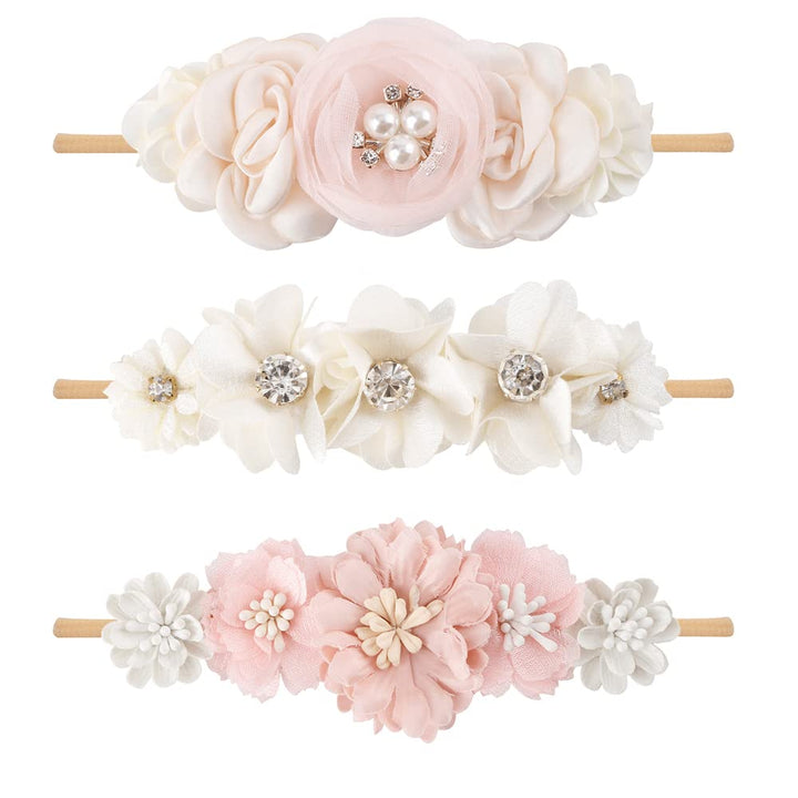cherrboll 3pcs Baby Girl Flower Headbands, Super Soft & Stretchy Nylon Floral Hairbands for Newborn Toddler