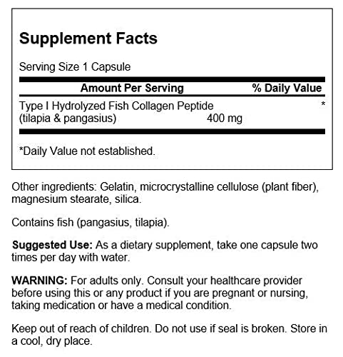 Swanson Hydrolyzed Fish Collagen Type I 400 Milligrams 60 Capsules (2 Pack)