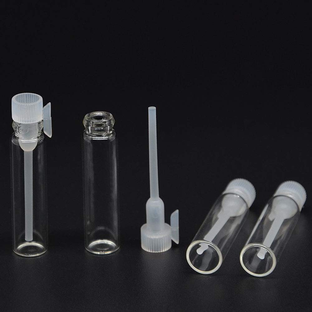 Teensery 100 Pcs Empty Perfume Sample Bottles Mini Glass Refillable Sample Vial Containers with Clear Cap for Aromatherapy, Essential Oil, Fragrance and Liquid (1ml)