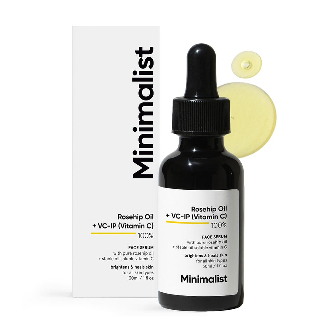 Minimalist Rosehip Oil with Vitamin C for Anti Aging & Glowing Skin | Fades Acne Marks & Scars & Reduces Photoaging | Pure & Cold Pressed | For Women & Men | 1 Fl Oz / 30 ml