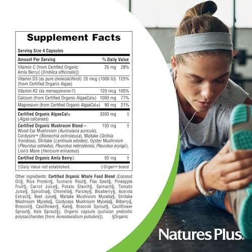 Natures Plus Source of Life Garden Organic Bone Supplement with AlgaeCal - 1000 mg - Calcium, Magnesium - 120 Vegan Capsules (30 Servings)