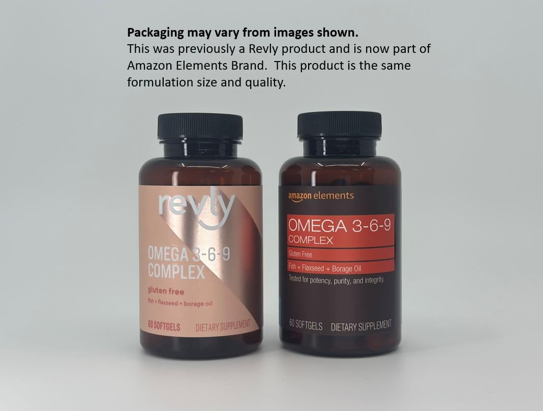 Amazon Elements Omega 3-6-9 Complex of Fish, Flaxseed and Borage Oil - EPA & DHA Omega-3 fatty acids - 60 Softgels, 2 Month Supply