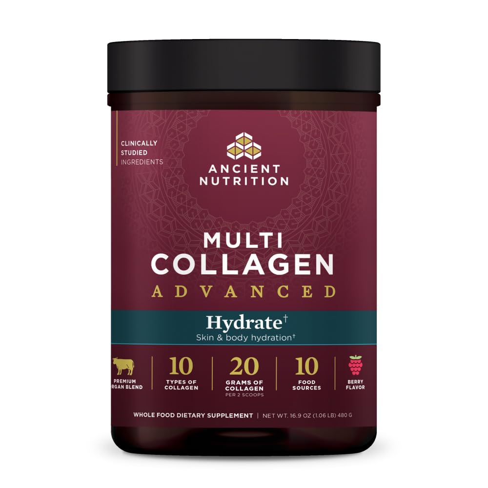 Ancient Nutrition Advanced Multi Collagen Protein Powder Hydrate, Mixed Berry, 30 Servings