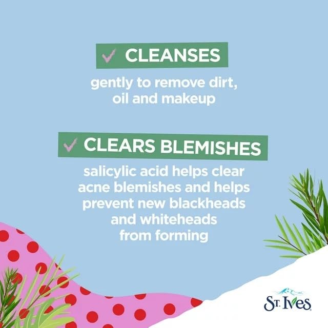 St. Ives Acne Control Face Cleanser Skin Care with 2% Salicylic Acid, and 100% Natural Tea Tree Extract 8 oz (Pack of 3)