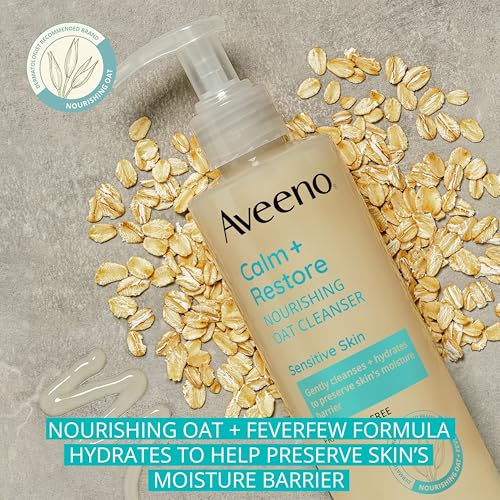 Aveeno Calm + Restore Triple Oat Hydrating Face Serum for Sensitive Skin, Gentle and Lightweight Facial Serum to Smooth and Fortify Skin, Hypoallergenic, Fragrance- and Paraben-Free, 1 fl. Oz