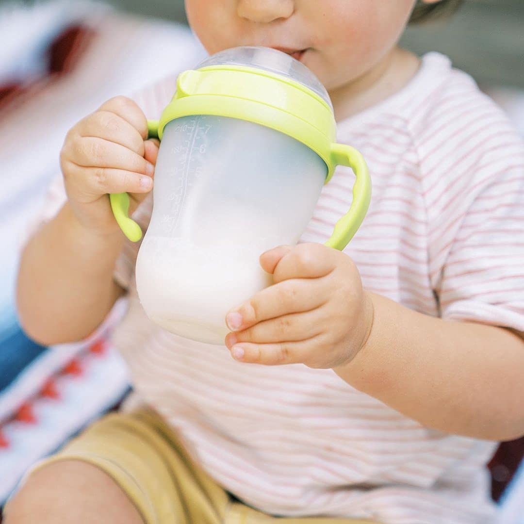 Straw Transition Cup Kit for Comotomo Baby Bottles | Conversion Kit Fits 5 and 8 Ounce Bottles | Soft, Silicone Straw Top Bottle Nipple & Weighted Straw to Help Baby | 2 Pack (Green) + Brushes