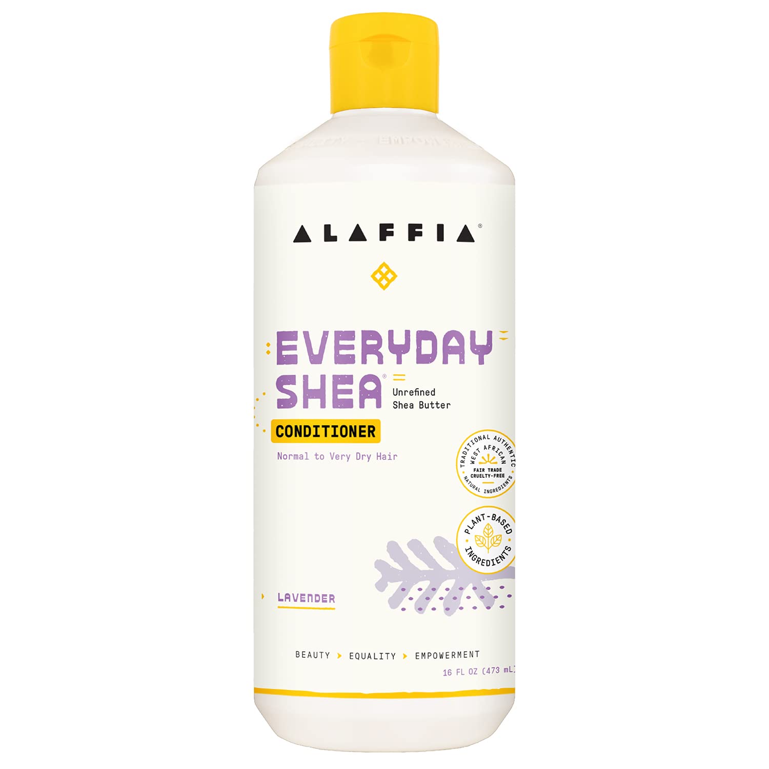 Alaffia EveryDay Shea Conditioner - Normal to Very Dry Hair, Moisturizing Support to Balance pH for Protected, Luxurious Locks with Shea Leaf and Butter, Fair Trade, Lavender, 16 Fl Oz