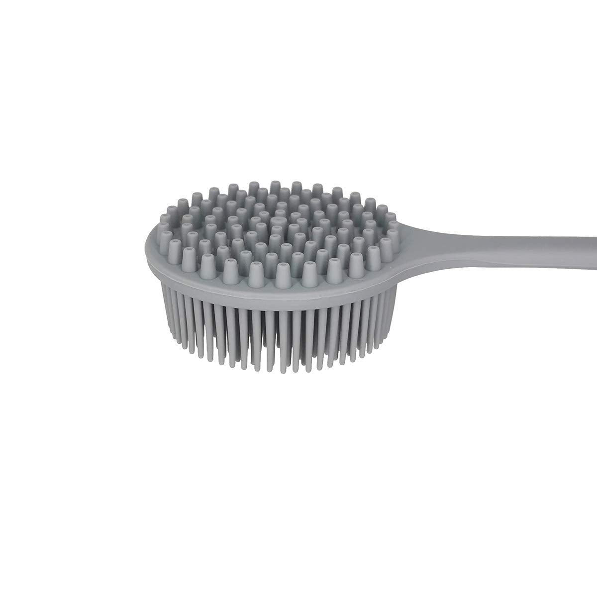 DNC Soft Silicone Back Scrubber Shower Bath Body Brush with Long Handle, BPA-Free, Hypoallergenic, Eco-Friendly (Gray)
