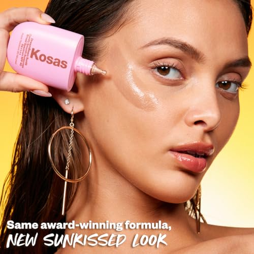 Kosas DreamBeam Water Resistant Sunscreen SPF 40 - Smooth Liquid Sun Protection for Face Lightweight Makeup Base w/Hyaluronic Acid, Ceramides & Peptides - Golden Glow, Sunlit, 40 ml
