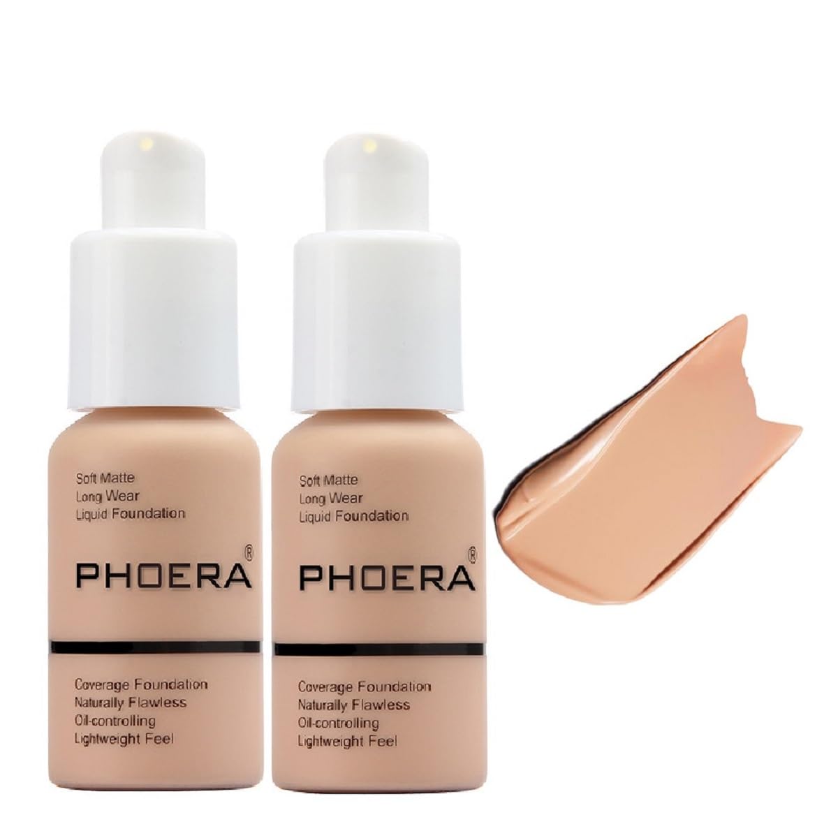 2 Pack PHOERA Foundation,Full Coverage Foundation, Concealer Foundation Full Coverage Flawless New 30ml PHOERA 24HR Matte Oil Control Concealer(103 Warm peach)