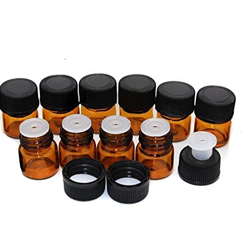 SIMPLE-E 100pcs 1ml (1/4 dram) Amber Mini Glass Bottle 1cc Amber Sample Vial Small Essential Oil Bottle Travel Must + 1PC Glass clean cloth