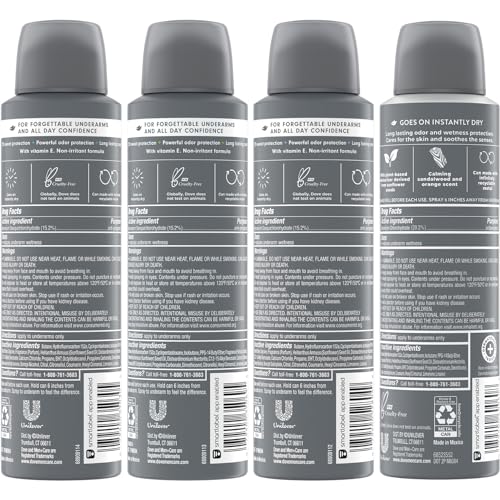 Dove Men+Care Dry Spray Antiperspirant Variety 4-Pack – Scented, Non-Irritating with Vitamin E, 72H Sweat & Odor Protection, 3.8 Oz Ea