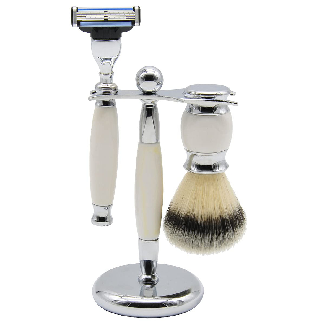 Union Razors White Three Piece Shave Kit with Razor, Shaving Brush and Stand,SS2