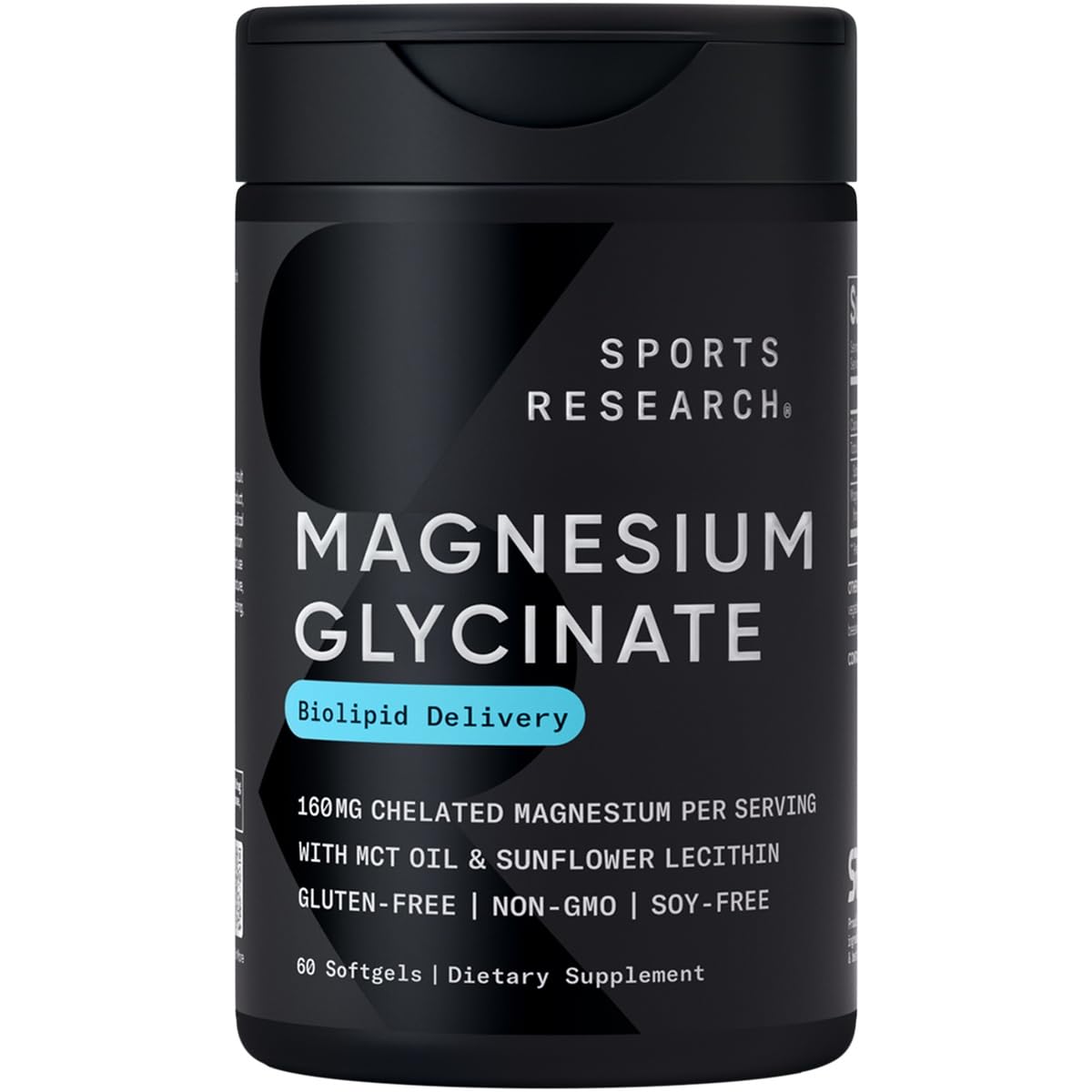 Sports Research® Magnesium Glycinate - Supports Restful Sleep & Enzymatic Processes - 160 mg Chelated Magnesium - Liquid Softgel - 60 Count