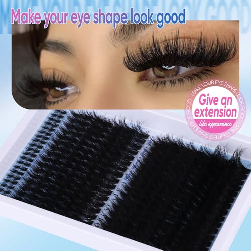 CORUSCATE Spikes Lash Clusters with Bottom Lashes 160D+260D Cluster Eyelash Extensions 3D Volume Individual Lashes Wispy 12-22mm Long Cluster Lashes Spiky Mega Dramatic Full Look Strip Lash Extension