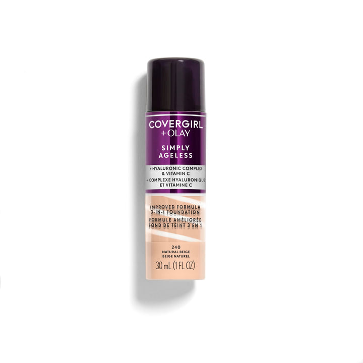 COVERGIRL +Olay Simply Ageless 3-In-1 Liquid Foundation Full Coverage For All Skin Type Natural Beige, 1 Oz