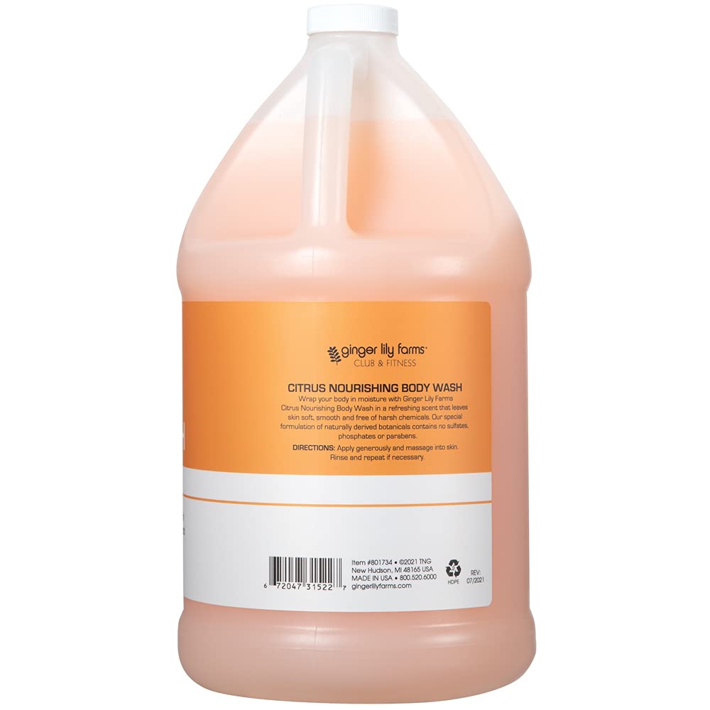 Ginger Lily Farms Club & Fitness Nourishing Bath & Shower Gel for Men and Women in Citrus Scent Flavor(100% Vegan & Cruelty-Free), Citrus Gallon, 128 Fl Oz