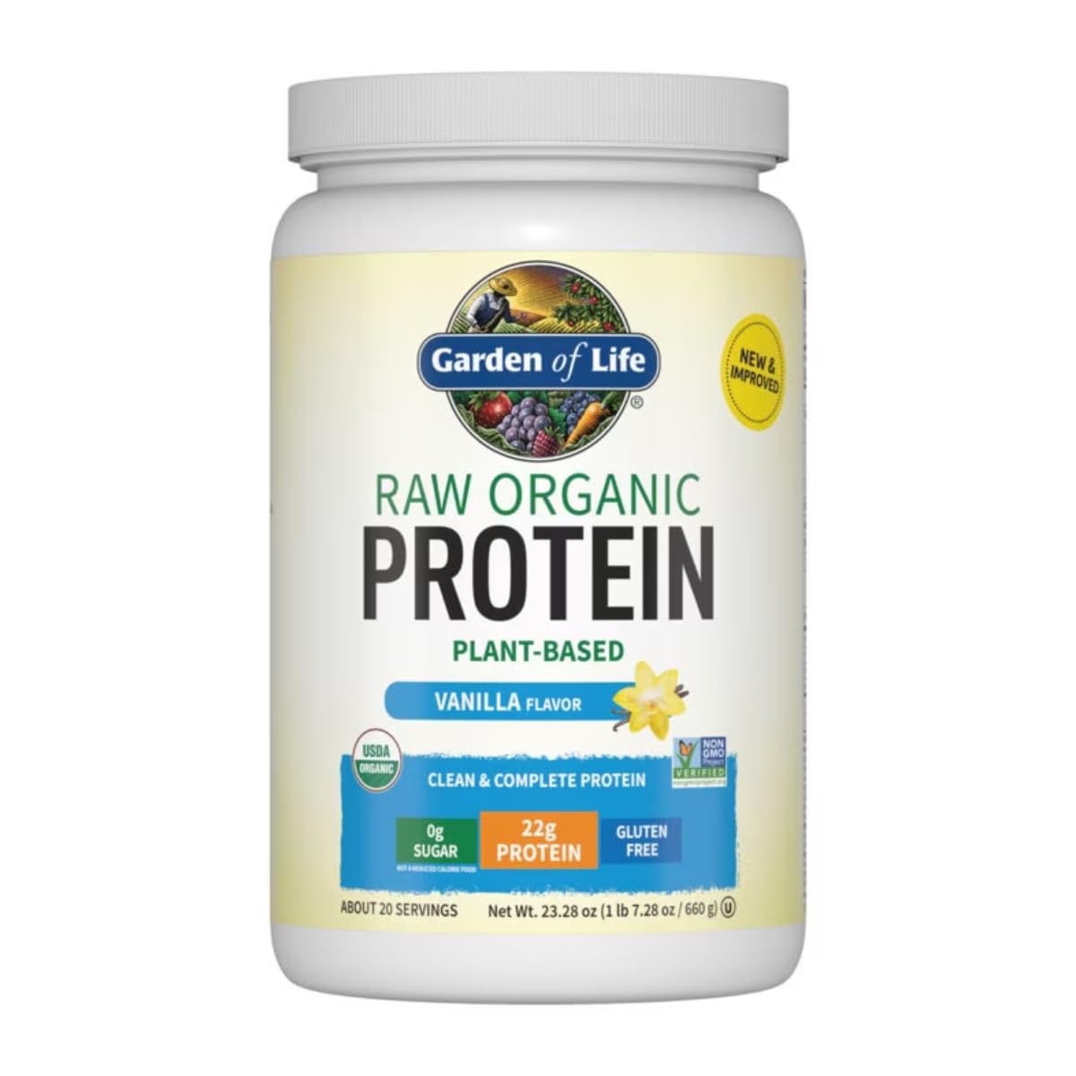 Vegan Protein Powder - Vanilla Protein Powder, Organic Protein Powder, 22g Plant Based Protein & BCAAs, Probiotics & Digestive Enzymes - Garden of Life Protein Powder, Gluten & Lactose Free 1.5 LB
