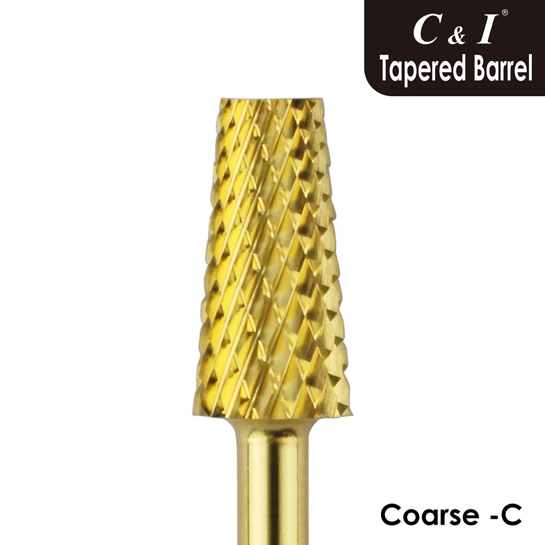 C & I Tapered Barrel Nail Drill Bit for Electric Nail Drill Machine of Nail Art (Grit Middle, Gold)