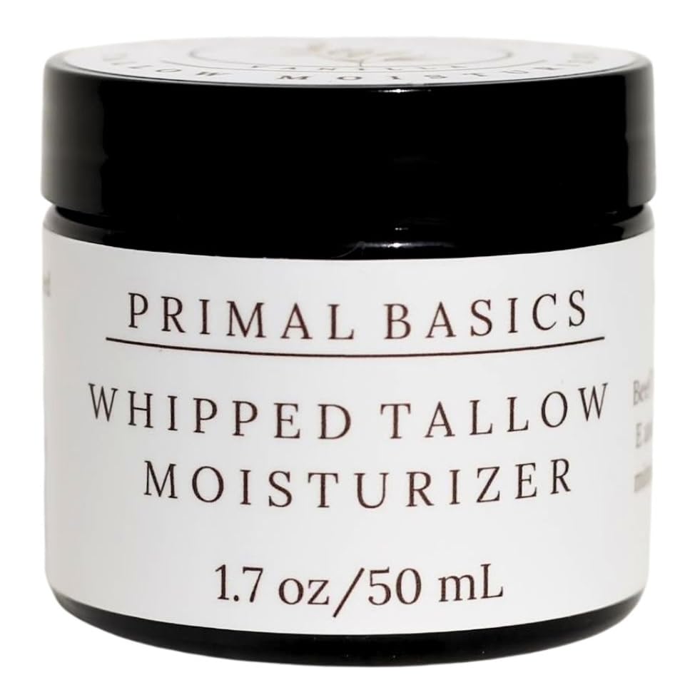 Primal Basics 100% Grass Fed Grass Finished Whipped Lavender Beef Tallow Moisturizer/Body Balm for Face, Body, Oily, Dry, Sensitive Skin -Contains Vitamins A, D, E, K -USA Made (1.7 oz, Lavender)