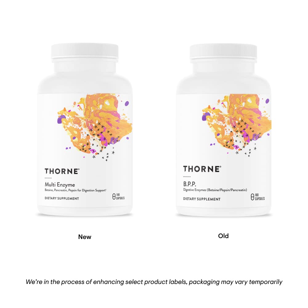 THORNE Multi Enzyme (Formerly B.P.P.) - Betaine, Pepsin, Pancreatin - Comprehensive Blend of Digestive Enzymes to Support Normal Digestion - Dairy-Free - 180 Capsules - 90 Servings