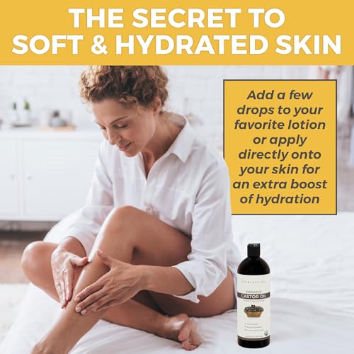 Viva Naturals Organic Castor Oil for Eyelashes and Eyebrows (16 fl oz) - USDA Certified Organic, Cold Pressed Castor Oil, Natural Hair Oil & Eyelash Serum, Beauty Kit Included