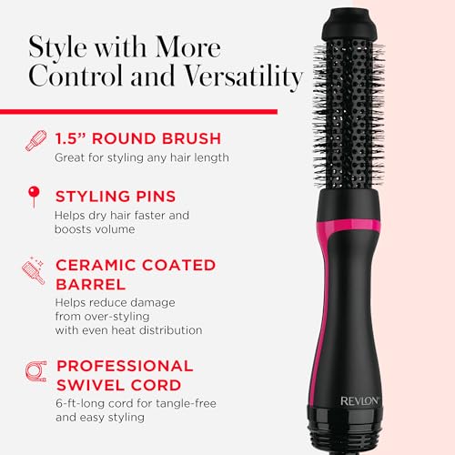 REVLON One-Step Hair Dryer and Styler - Root Booster Round Brush for Styling, Dryer Brush for Fast and Easy Salon-Quality Blowout, More Shine and Less Frizz (1-1/2 in)