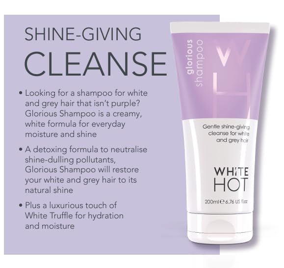 White Hot Short Hair Quartet, brightening hair care regime with texturising styling cream for shorter white & grey hair, purple shampoo