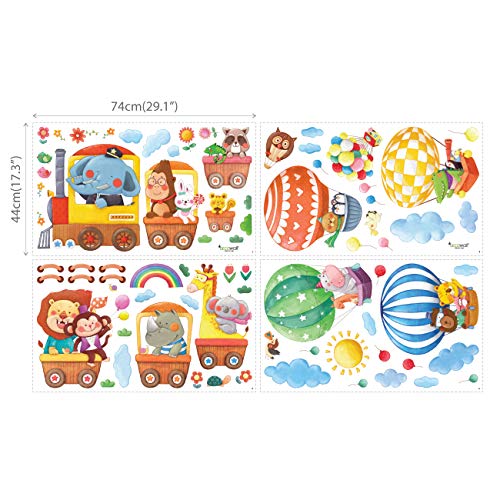 DECOWALL DL-1406L Large Animal Train & Hot Air Balloons Kids Wall Stickers Wall Decals Big Peel and Stick Removable Wall Stickers for Kids Nursery Bedroom Living Room (XLarge) décor