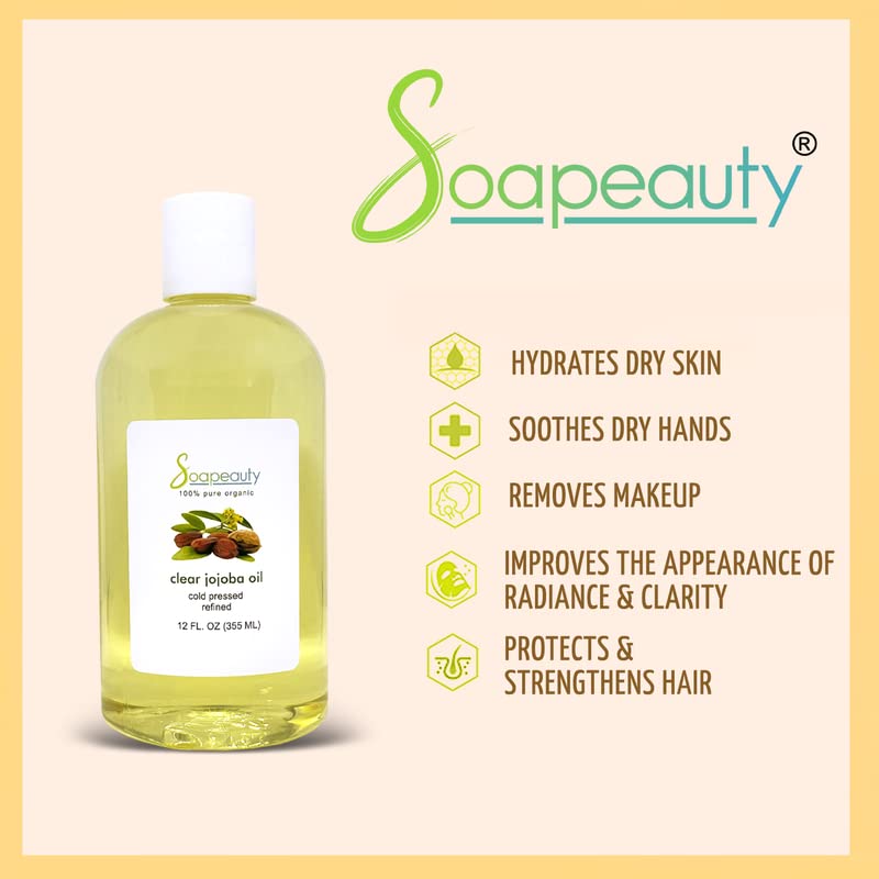 Soapeauty Clear Jojoba Oil | 100% Pure & Natural | Refined, Cold Pressed, Hexane Free | Moisturizing Oil for Skin, Face, Hair & Nails | 32 fl oz