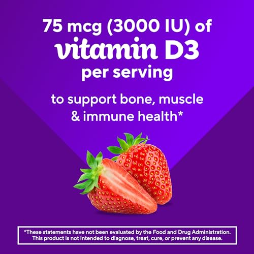 vitafusion Extra Strength Vitamin D3 Gummy, Strawberry Flavored Bone and Immune System Support (1) 120 Count