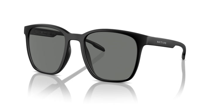 Native Eyewear Targhee Square Sunglasses, Matte Black/Grey Polarized, 54 mm