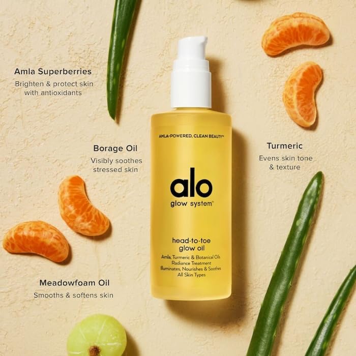 Alo Head-to-Toe Glow Oil – Glow-Boosting Natural Dry Body Oil with Jojoba, Amla, Aloe & Vitamin E – Hydrates & Nourishes Skin with Sun-Warmed Citrus Scent - USA Made - 3.2 Oz