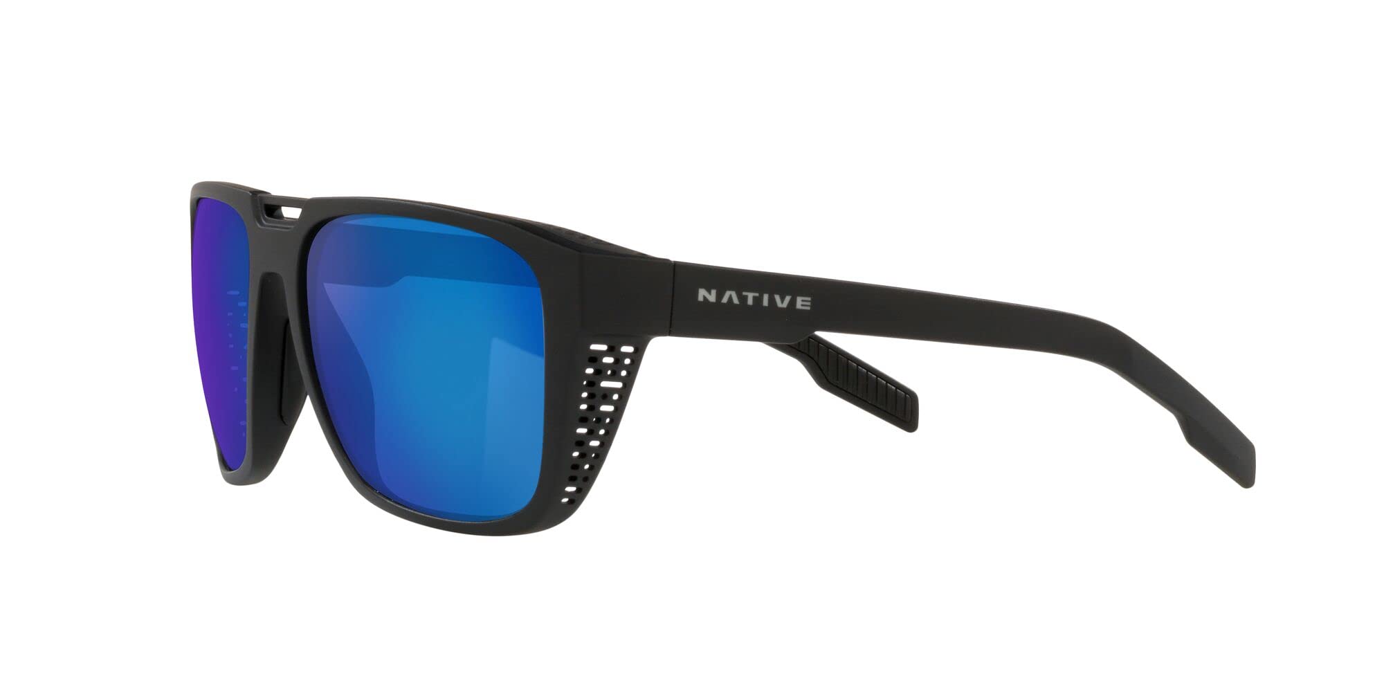 Native Men's Mammoth Square Sunglasses, Matte Black/Polarized Blue Reflex, 57 mm