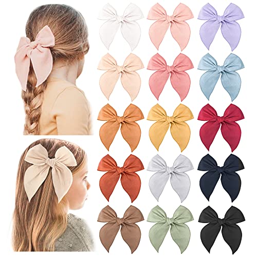 Niceye Fable Girls Hair Bows Cotton Linen Alligator Hair Clips or Little Girls Toddlers Kids Neutral Handmade Hair Accessories - 5.5” bow
