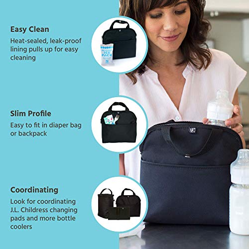 J.L. Childress MaxiCOOL 4 Bottle Breastmilk Cooler, Baby Bottle and Baby Food Bag, Insulated and Leak Proof, Ice Pack Included, Black