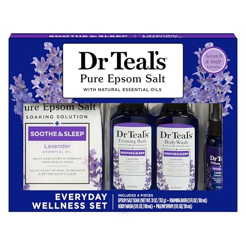 Dr Teal's Holiday Gift Set - Lavender - 4 Piece Bath Sampler, Perfect for Stocking Stuffers