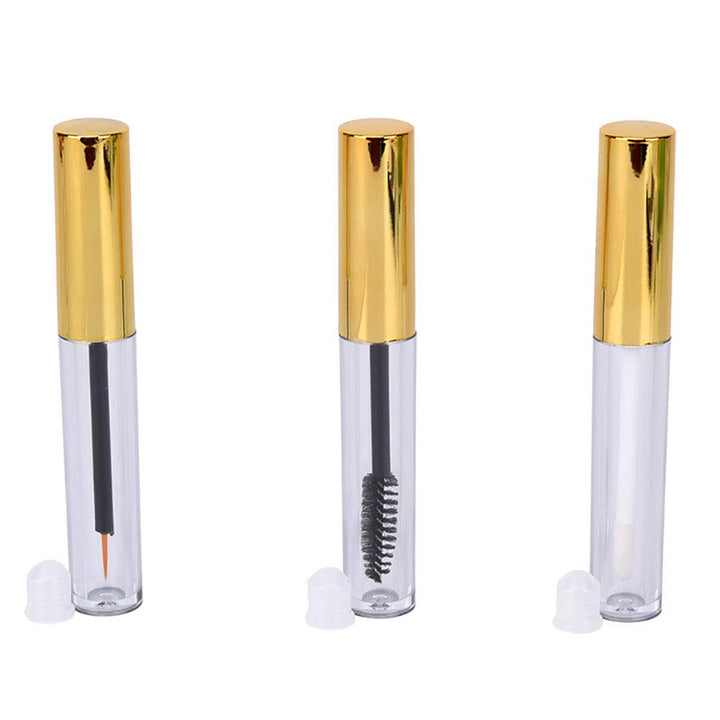 Ideal Swan 10ml Empty Mascara Tube Eyeliner Cream Container Bottle, Lip Gloss Bottle with 3 Piece Funnel & Rubber Inserts for Castor Oil Golden (Set 03)