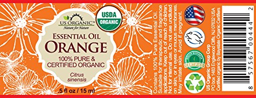 US Organic 100% Pure Sweet Orange Essential Oil - USDA Certified Organic - 15 ml - w/ Improved caps and droppers (More Size Variations Available)