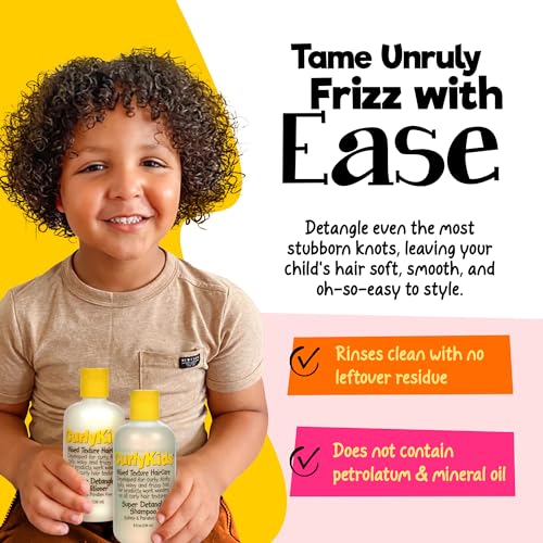 CurlyKids Super Detangle Kids Shampoo & Conditioner Set, Frizz-Free Care for Curly, Kinky, Wavy, and Frizzy Hair - Sulfate & Paraben-Free Hair Care