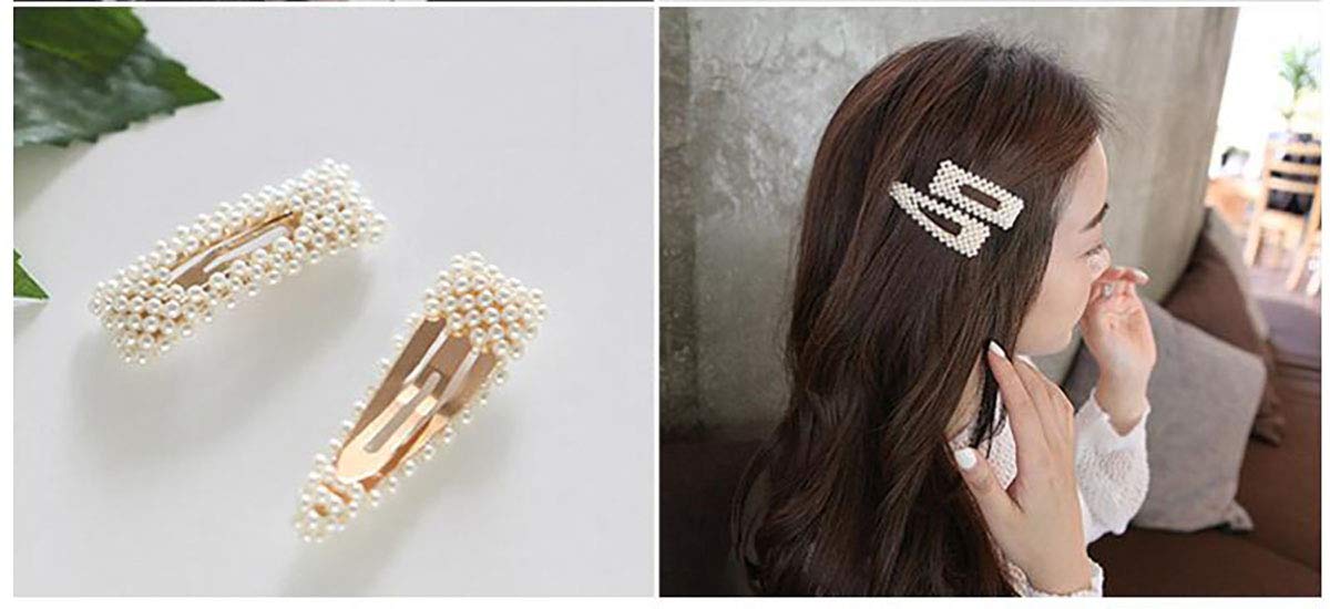 2PCS Sweet Imitation Pearl Hair Clips Hairpin Simple Fashion Alloy BB Hairgrip Hair Accessories for Women (Drop-shaped, Silver)