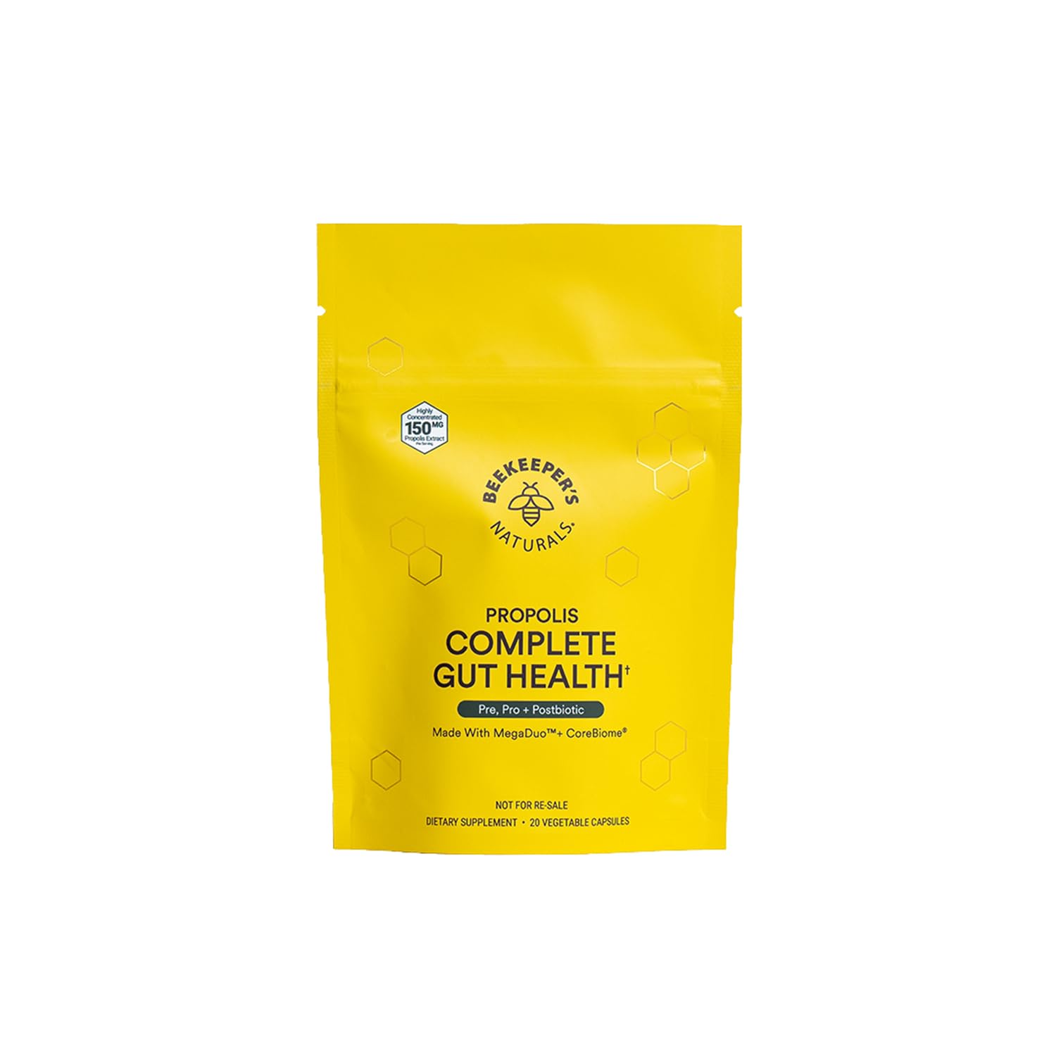 Beekeeper's Naturals Complete Gut Health, 3-in-1 Prebiotic, Postbiotic, Probiotics for Digestive Health & Bloating Relief for Women & Men, Propolis Powered, Gluten-Free Vegan Capsules, 20ct