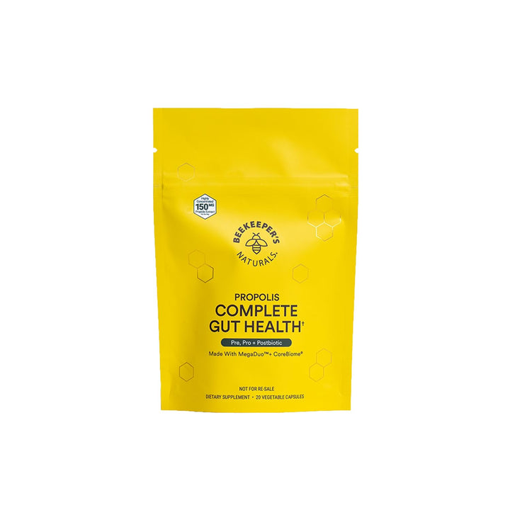 Beekeeper's Naturals Complete Gut Health, 3-in-1 Prebiotic, Postbiotic, Probiotics for Digestive Health & Bloating Relief for Women & Men, Propolis Powered, Gluten-Free Vegan Capsules, 20ct