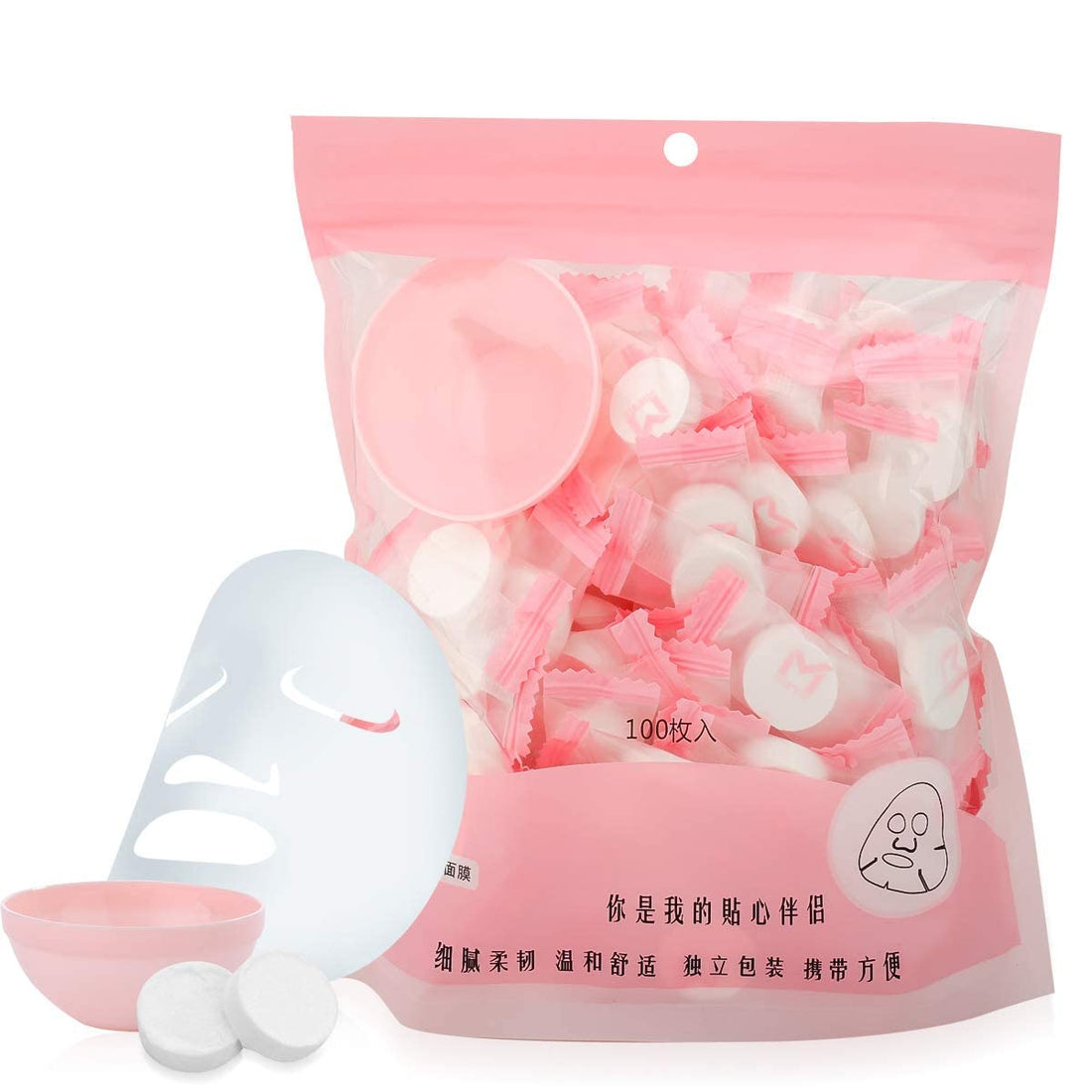 100Pcs Compressed Facial Mask Grain Skin Care Dry Sheet Mask Paper DIY Natural Face Cotton Mask Sheet With Free Mask Bowl and Stick (100 Pieces)