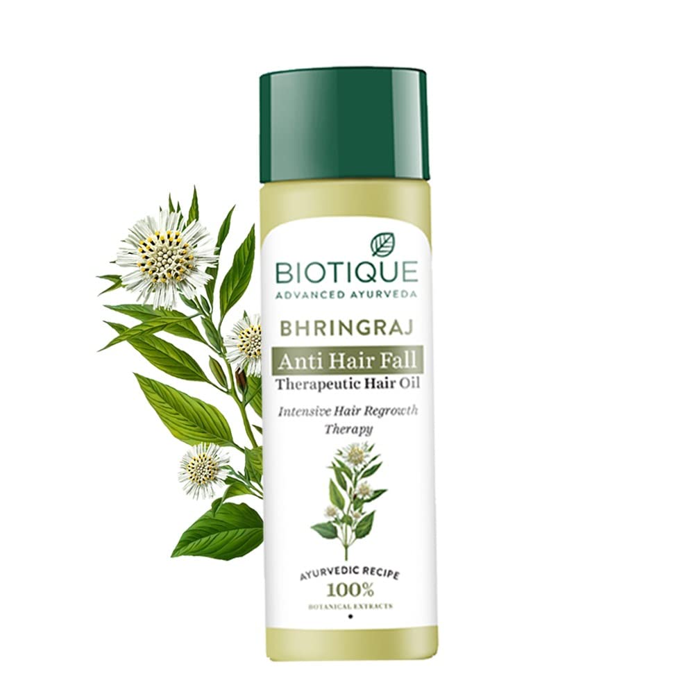 Biotique Bhringraj Therapeutic Hair Oil for Falling Hair | Intensive Hair Regrowth Treatment | Nourishing Hair Follicles| Strong and Shiny Hair| For All Skin Types| 200ml