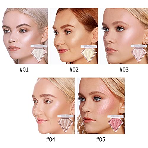 AKARY Face Glitter Blush Pink Shimmer Highlighter Blusher Powder Makeup Cosmetics Facial Contour Corrector Shine Rouge (#01 Pearl White)