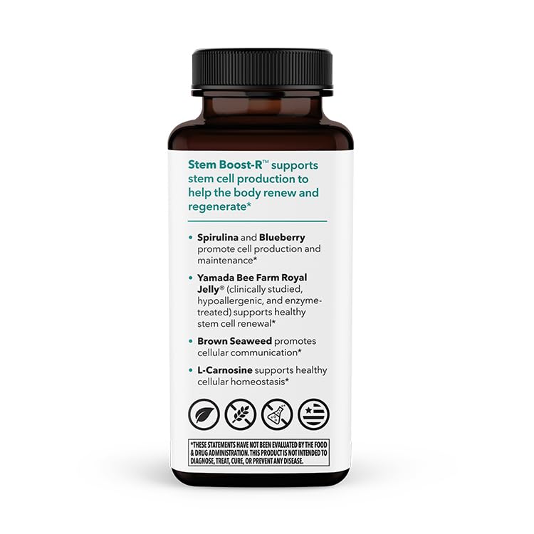 LifeSeasons Stem Boost-R - Stem Cell Support - Naturally Repair Damaged Tissue - Vitamin Supplement Rich in Antioxidants - Royal Jelly, Spirulina, Blueberry, Brown Seaweed & L-Carnosine - 120 Capsules